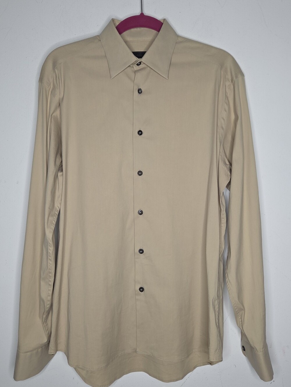 Prada Milano Mens Dress Shirt Size 39 15.5 Beige Tan Long Sleeve Button Up Italy